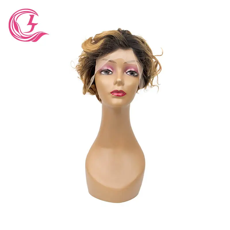 Cljhair Unprocessed 13X4 Pixie Cut Wigs Transparent Lace Front #30 Color Peruvian Hair For Medium High Market