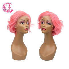 Cljhair Unprocessed 13X4 Pixie Cut Wigs Transparent Lace Front Pink Color Peruvian Hair For Medium High Market