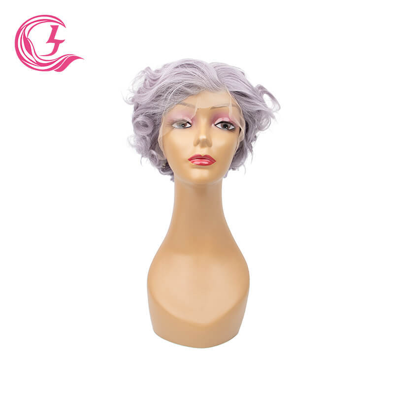 Cljhair Unprocessed 13X4 Pixie Cut Wigs Transparent Lace Front Grey Color Peruvian Hair For Medium High Market