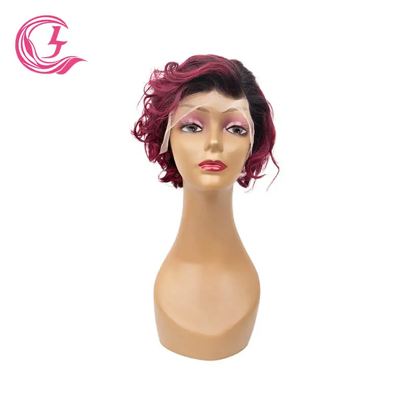 Cljhair Free Shipping 13X4 Pixie Cut Wigs Transparent Lace Front #1B99J Color Peruvian Hair For Medium High Market