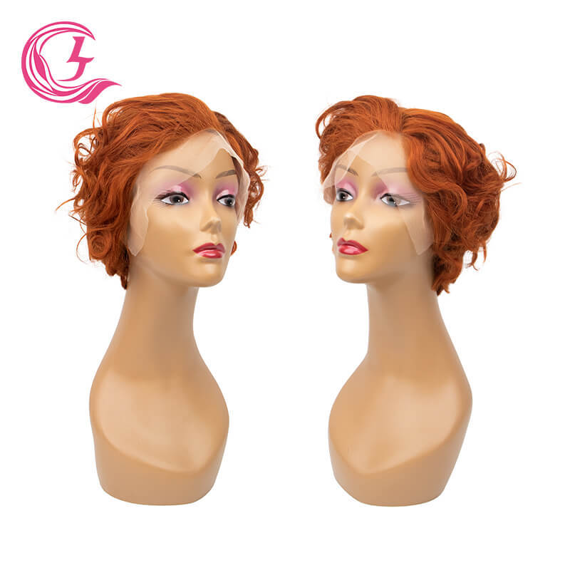 Cljhair Unprocessed 13X4 Pixie Cut Wigs Transparent Lace Front #350 Color Peruvian Hair For Medium High Market