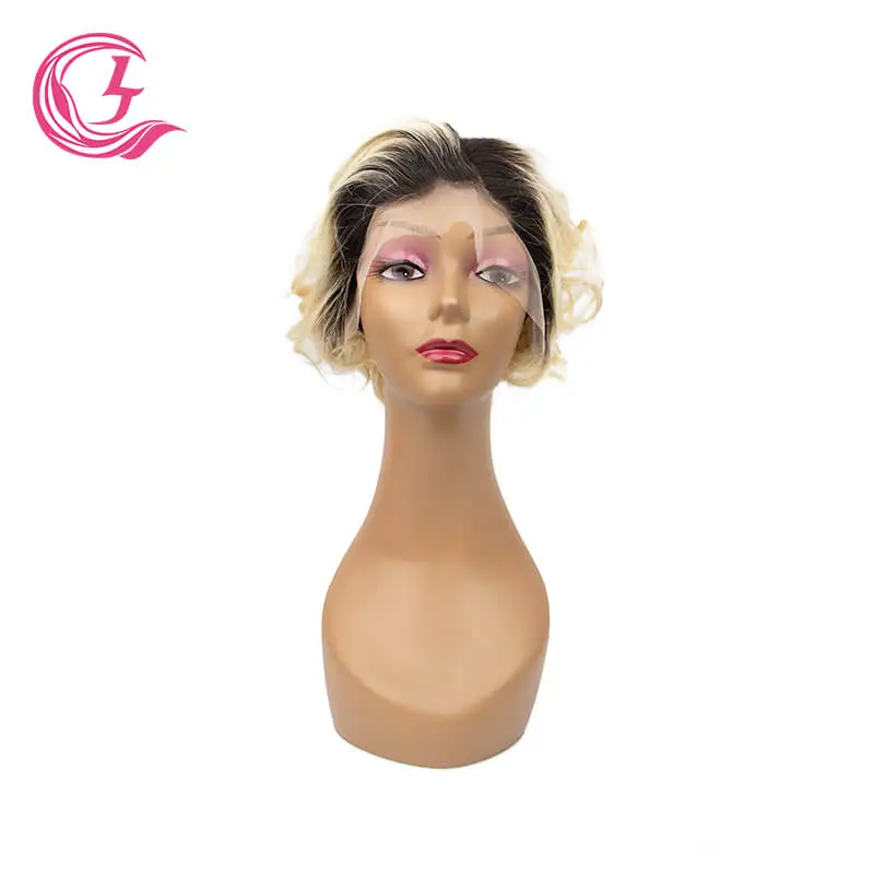 Cljhair Free Shipping 13X4 Pixie Cut Wigs Transparent Lace Front #1B613 Color Peruvian Hair For Medium High Market