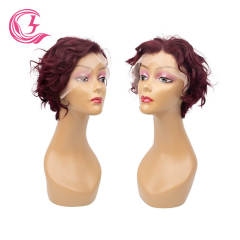 Cljhair Unprocessed 13X4 Pixie Cut Wigs Transparent Lace Front #99J Color Peruvian Hair For Medium High Market