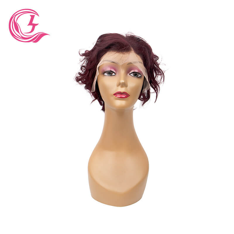 Cljhair Unprocessed 13X4 Pixie Cut Wigs Transparent Lace Front #99J Color Peruvian Hair For Medium High Market