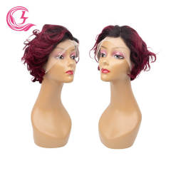 Cljhair Free Shipping 13X4 Pixie Cut Wigs Transparent Lace Front #1B99J Color Peruvian Hair For Medium High Market