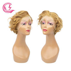 Cljhair Unprocessed 13X4 Pixie Cut Wigs Transparent Lace Front #30 Color Peruvian Hair For Medium High Market