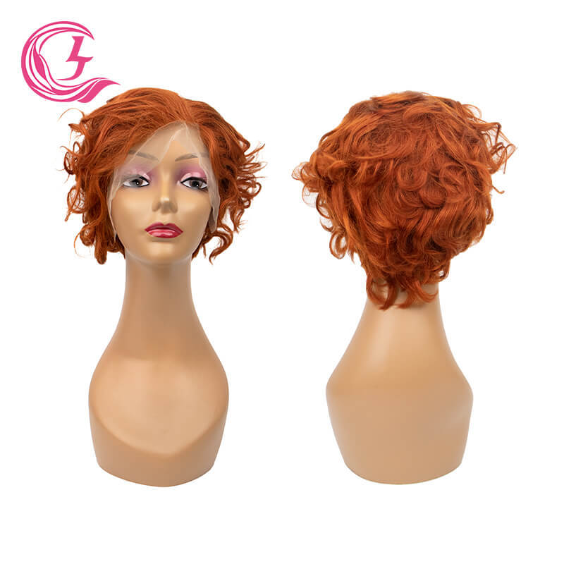 Cljhair Unprocessed 13X4 Pixie Cut Wigs Transparent Lace Front #350 Color Peruvian Hair For Medium High Market