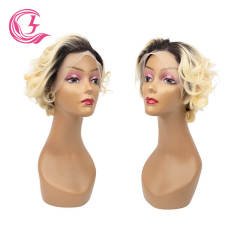 Cljhair Free Shipping 13X4 Pixie Cut Wigs Transparent Lace Front #1B613 Color Peruvian Hair For Medium High Market