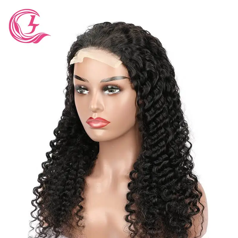 Cljhair 4X4 Deep Wave Transparent Lace Closure Cuticle Aligned Virgin Hair Wigs For Black Women