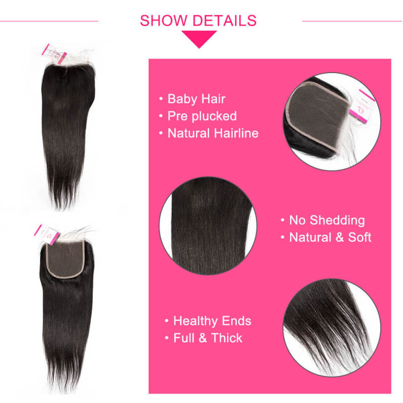 Clj Unprocessed Bone Straight 5X5 Transparent Lace Closure Natural Black Cuticle Aligned Virgin Hair For Medium High Market