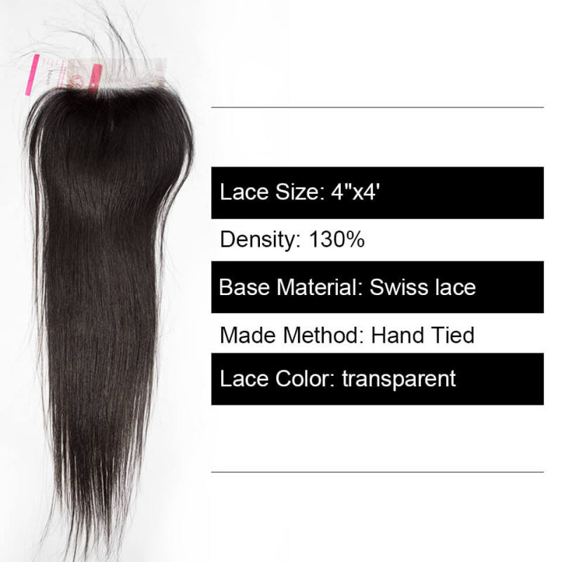 Clj Unprocessed Bone Straight 4X4 Transparent Lace Closure Natural Black Cuticle Aligned Virgin Hair For Medium High Market