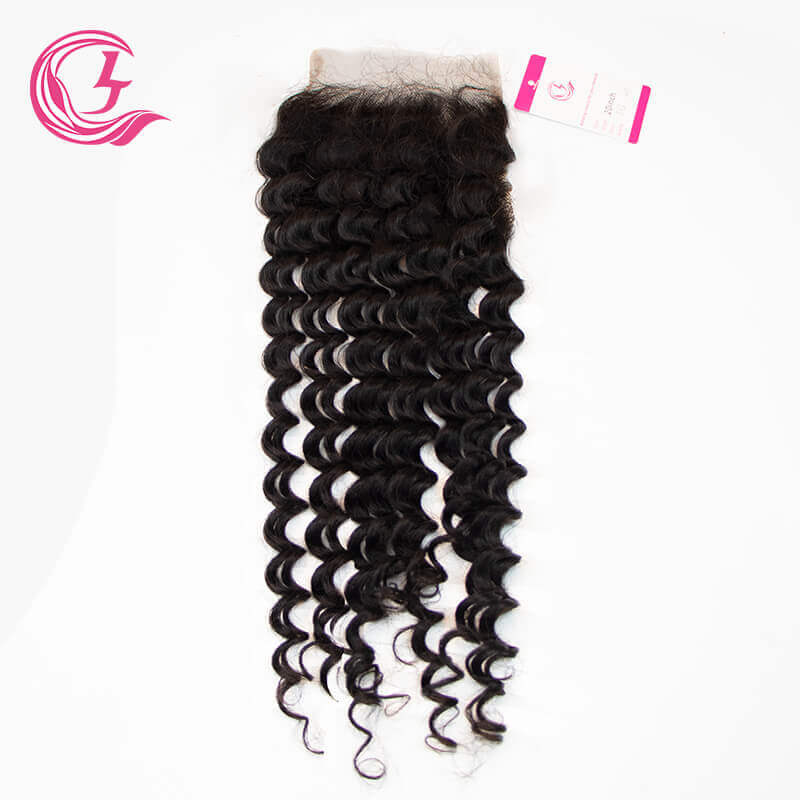 Clj Unprocessed Deep Wave 5X5 Hd Lace Closure Natural Black Cuticle Aligned Virgin Hair For Medium High Market