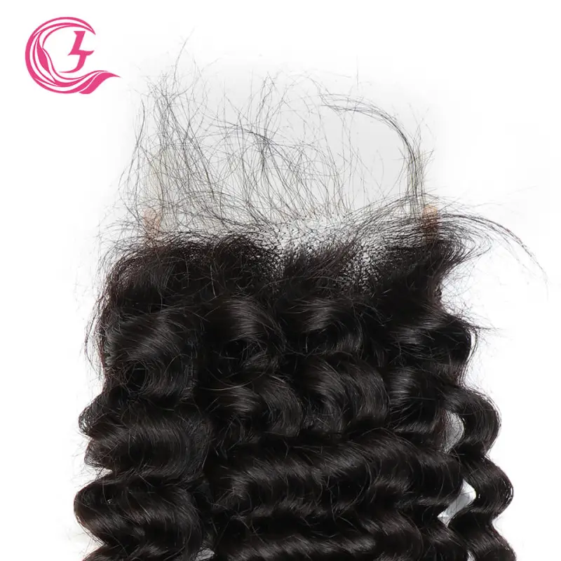 Clj Unprocessed Deep Wave 4X4 Hd Lace Closure Natural Black Cuticle Aligned Virgin Hair For Medium High Market