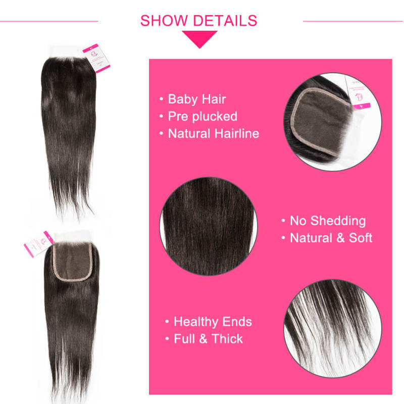 Clj Unprocessed Bone Straight 13X4 Hd Lace Closure Natural Black Cuticle Aligned Virgin Hair For Medium High Market