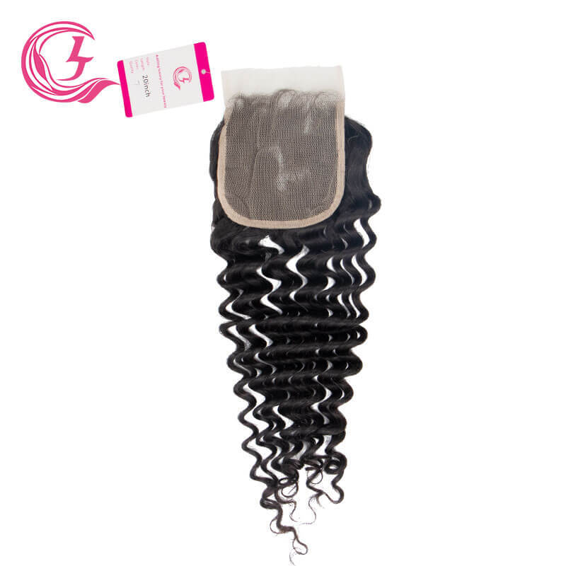 Clj Unprocessed Deep Wave 4X4 Transparent Lace Closure Natural Black Cuticle Aligned Virgin Hair For Medium High Market