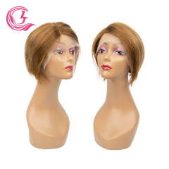 Clj Unprocessed 13X1 Bob Transparent T-Lace Wigs Bone Straight #30 Color Peruvian Hair For Medium High Market