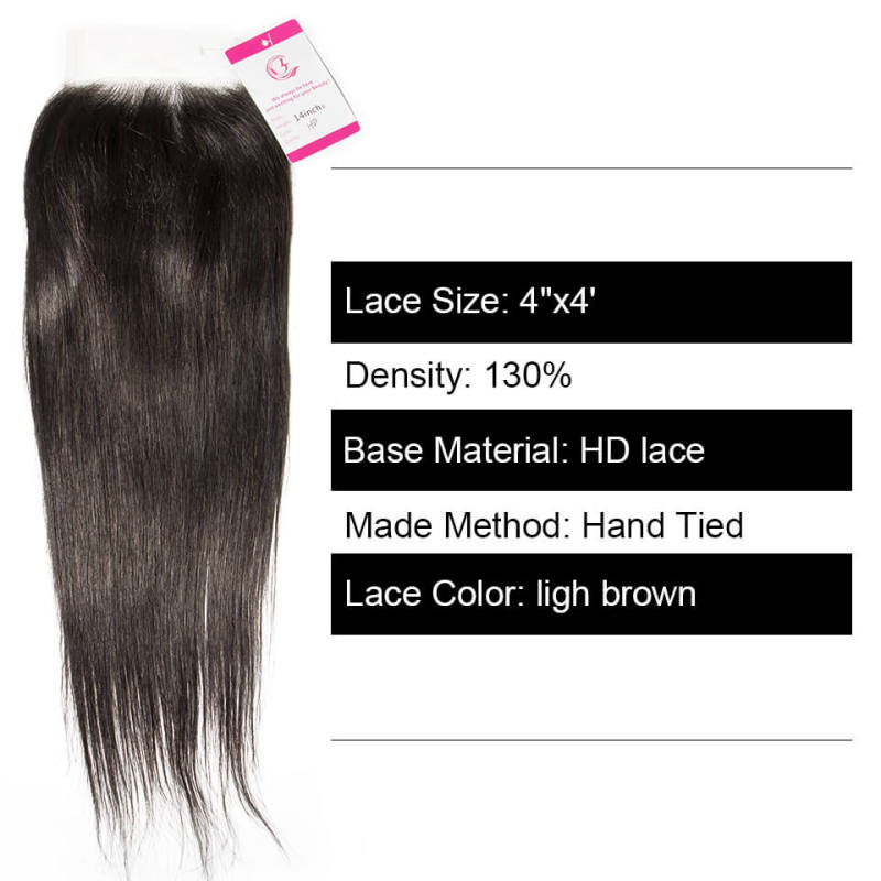 Clj Unprocessed Bone Straight 13X4 Hd Lace Closure Natural Black Cuticle Aligned Virgin Hair For Medium High Market