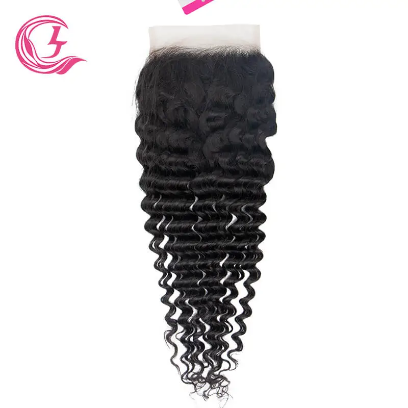 Clj Unprocessed Deep Wave 5X5 Transparent Lace Closure Natural Black Cuticle Aligned Virgin Hair For Medium High Market