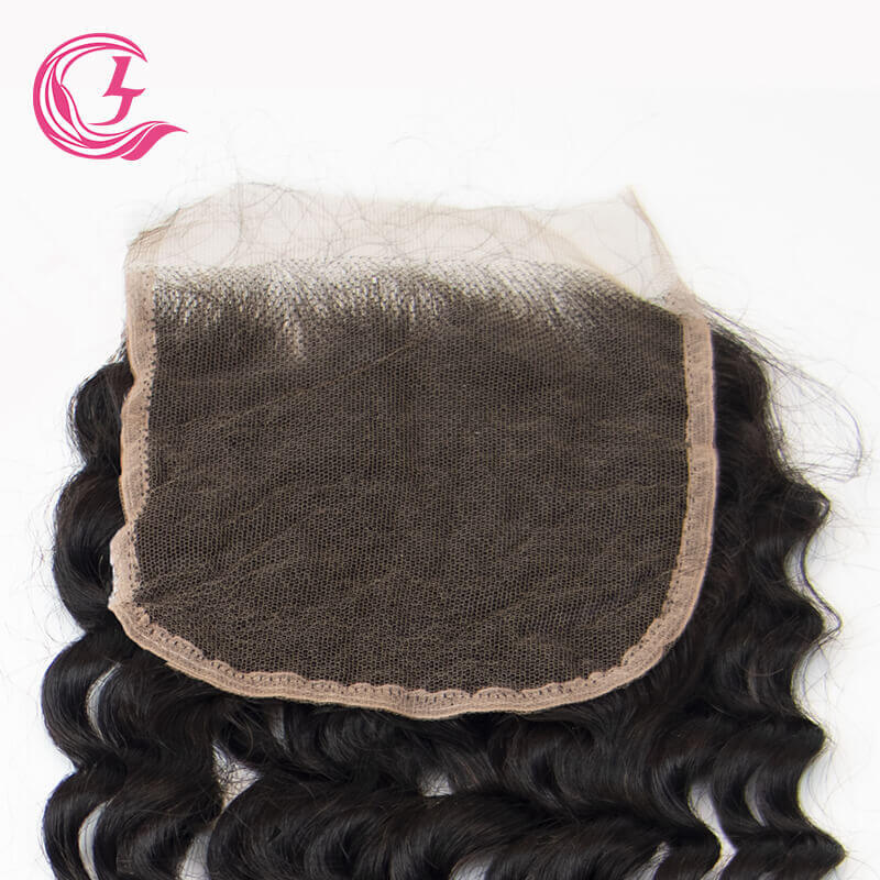 Clj Unprocessed Deep Wave 5X5 Hd Lace Closure Natural Black Cuticle Aligned Virgin Hair For Medium High Market