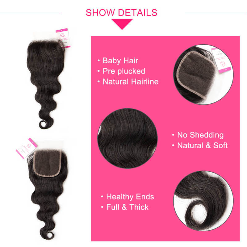 Clj Unprocessed Body Wave 4X4 Hd Lace Closure Natural Black Cuticle Aligned Virgin Hair For Medium High Market