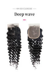 Clj Unprocessed Deep Wave 4X4 Transparent Lace Closure Natural Black Cuticle Aligned Virgin Hair For Medium High Market