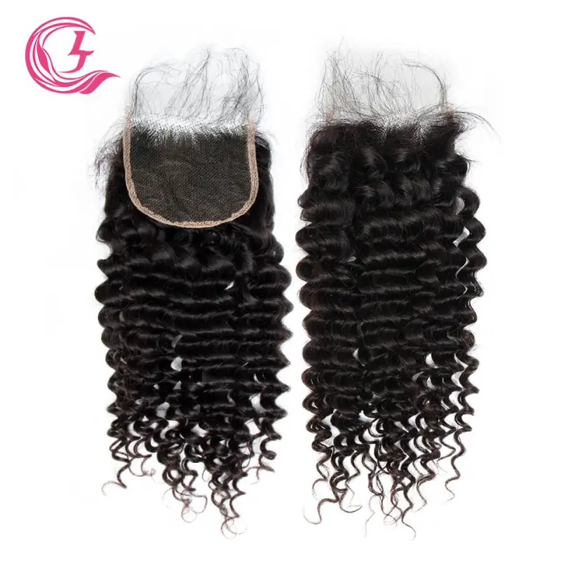Clj Unprocessed Deep Wave 4X4 Hd Lace Closure Natural Black Cuticle Aligned Virgin Hair For Medium High Market