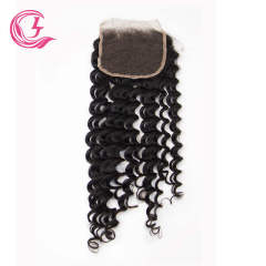 Clj Unprocessed Deep Wave 5X5 Hd Lace Closure Natural Black Cuticle Aligned Virgin Hair For Medium High Market