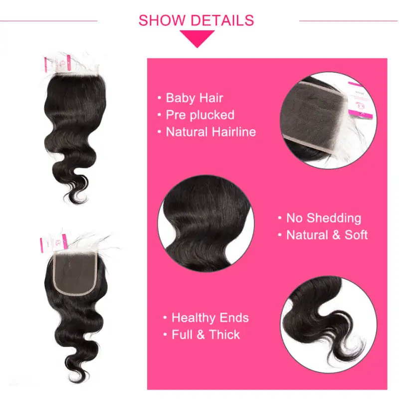 Clj Unprocessed Body Wave 5X5 Transparent Lace Closure Natural Black Cuticle Aligned Virgin Hair For Medium High Market