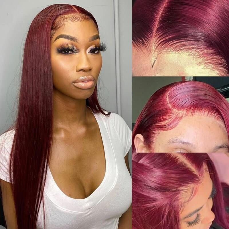 CLJHair Lace Front Wigs 99j Color With 150% Density 16-28 Inch Silky Straight