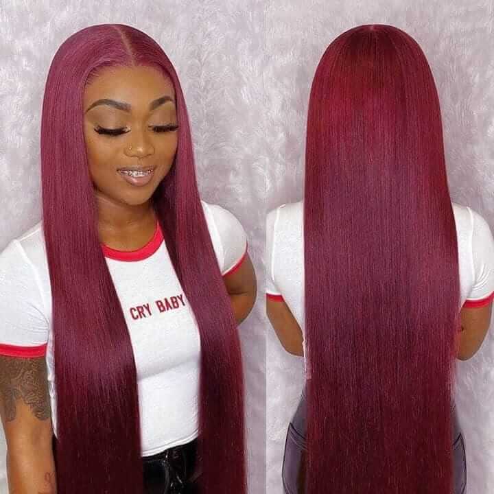 CLJHair Lace Front Wigs 99j Color With 150% Density 16-28 Inch Silky Straight
