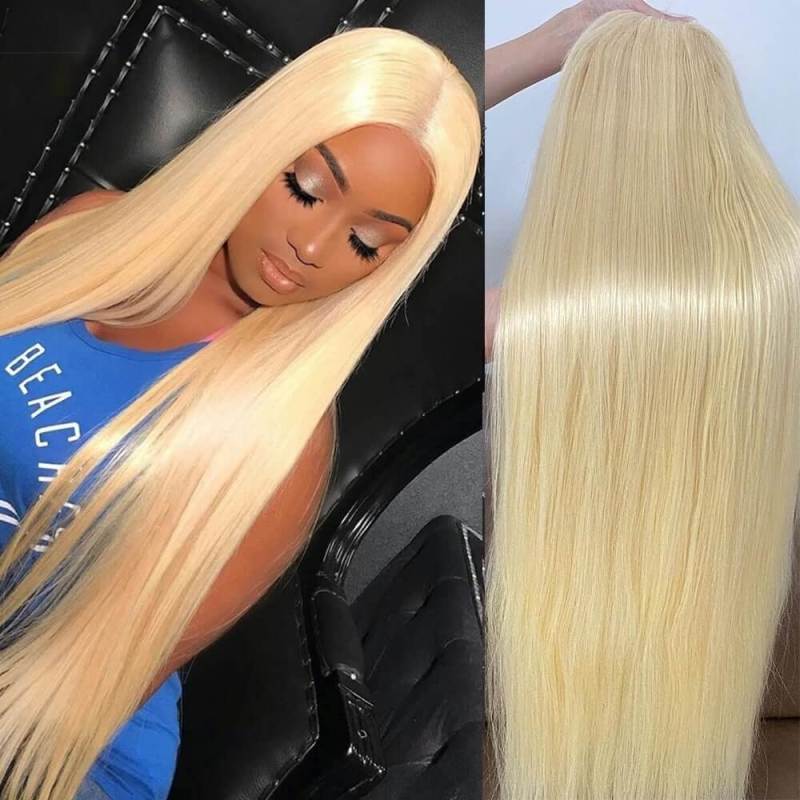 CLJHair Platinum Blonde Lace Front Wig Long Straight Human Hair With Baby Hair