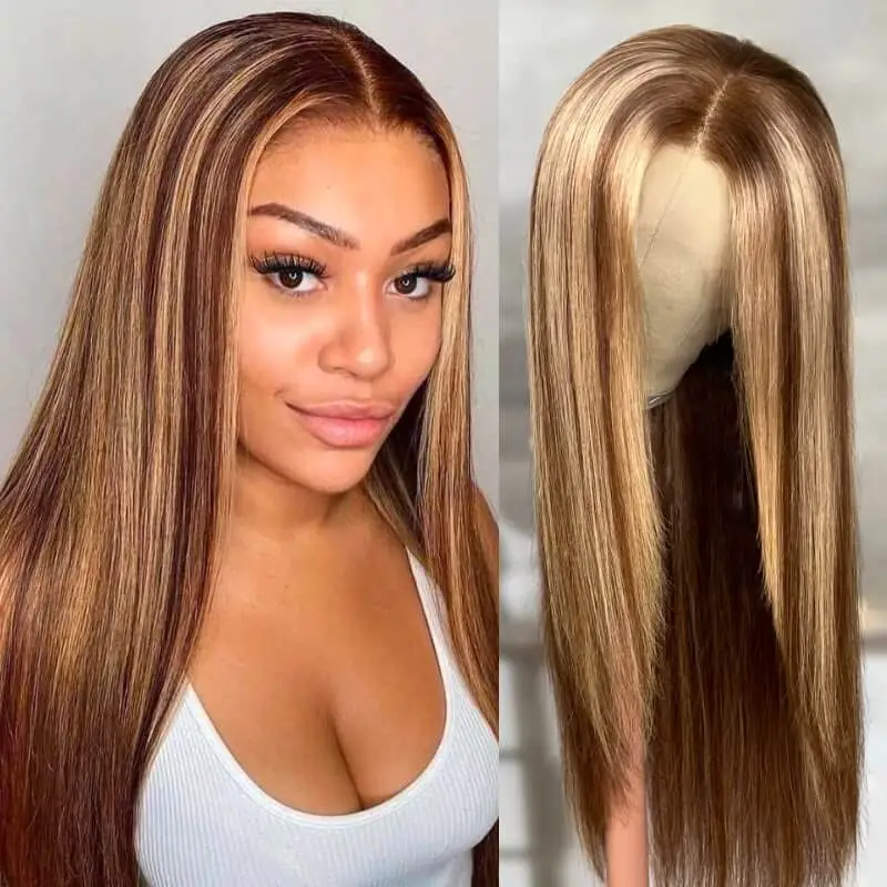 CLJHair Highlight Piano Color Straight Wigs Pre-plucked Human Hair with Baby Hair