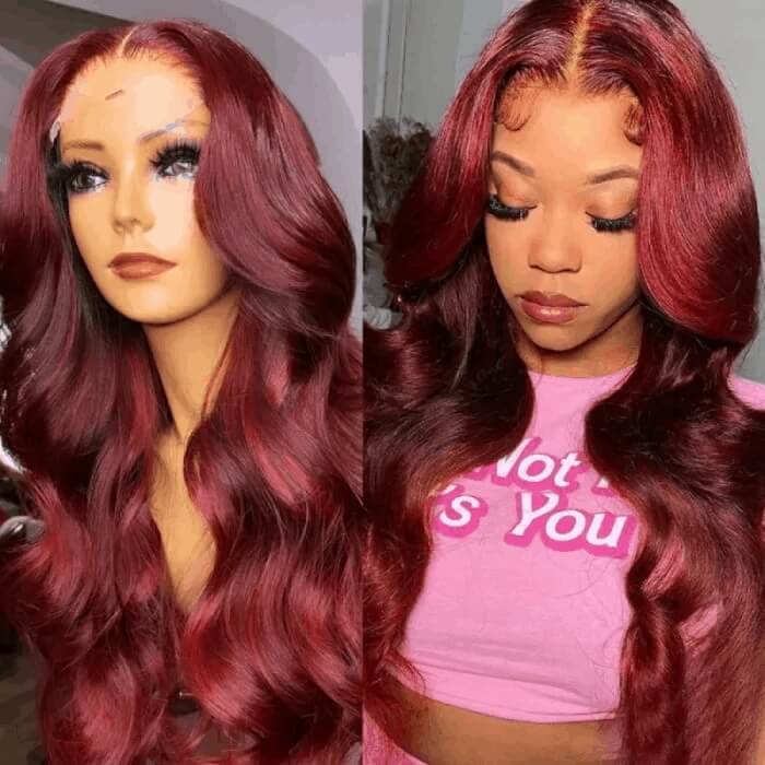 CLJHair Body Wave Lace Frontal Wig Human Hair with Baby Hair Color #99J
