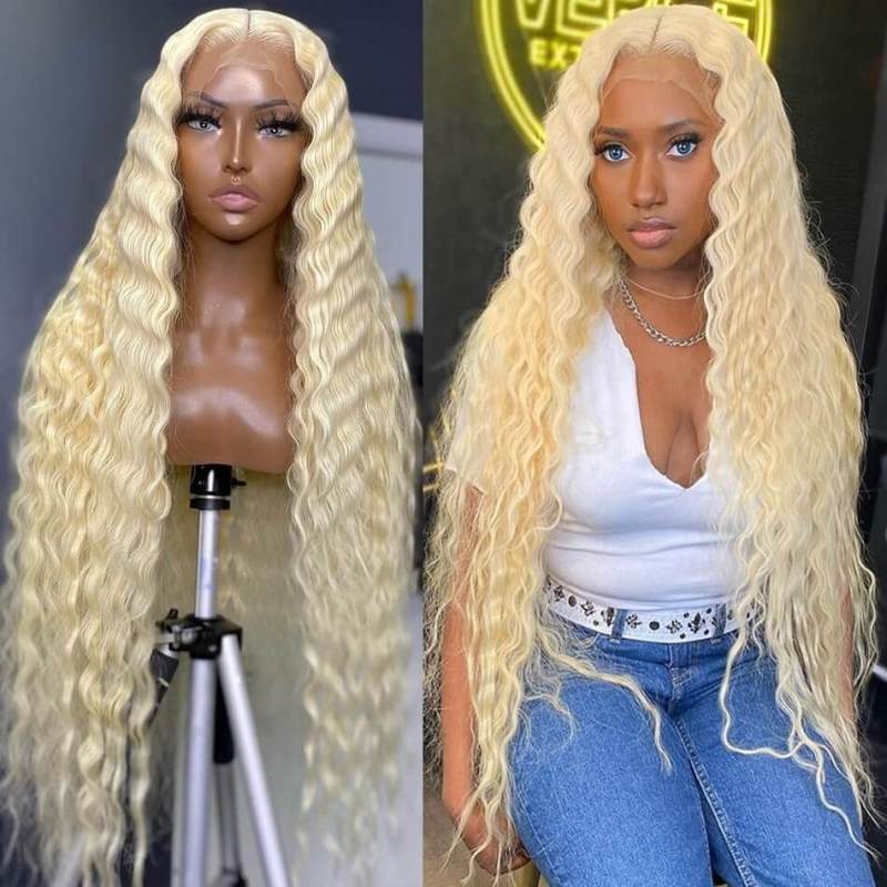 CLJHair Deep Wave Blond #613 Color Human Hair Wig Pre-Plucked With Baby Hair 150% Density