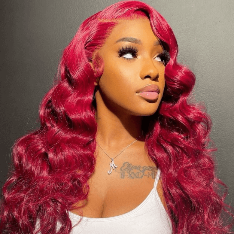CLJHair 13x4 Lace Front Wig Red Wine Burgundy Body Wave Human hair for Women