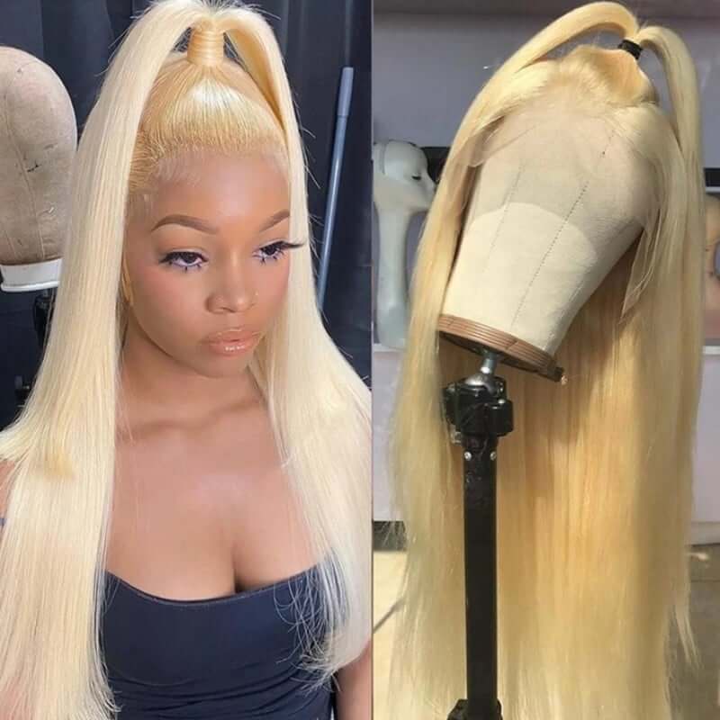 CLJHair Platinum Blonde Lace Front Wig Long Straight Human Hair With Baby Hair