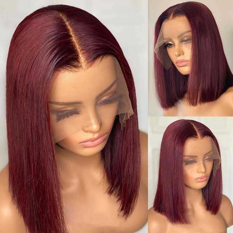 CLJHair 99J Straight Short Bob Lace Front Wigs For Black Women