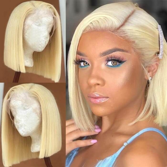 CLJHair 613 Blonde Short Bob Human Hair Wigs Pre Plucked With 150% Density