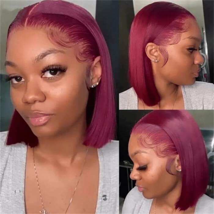 CLJHair 99J Colored Bob 13x4 Lace Frontal Wig with Pre Plucked Hairline