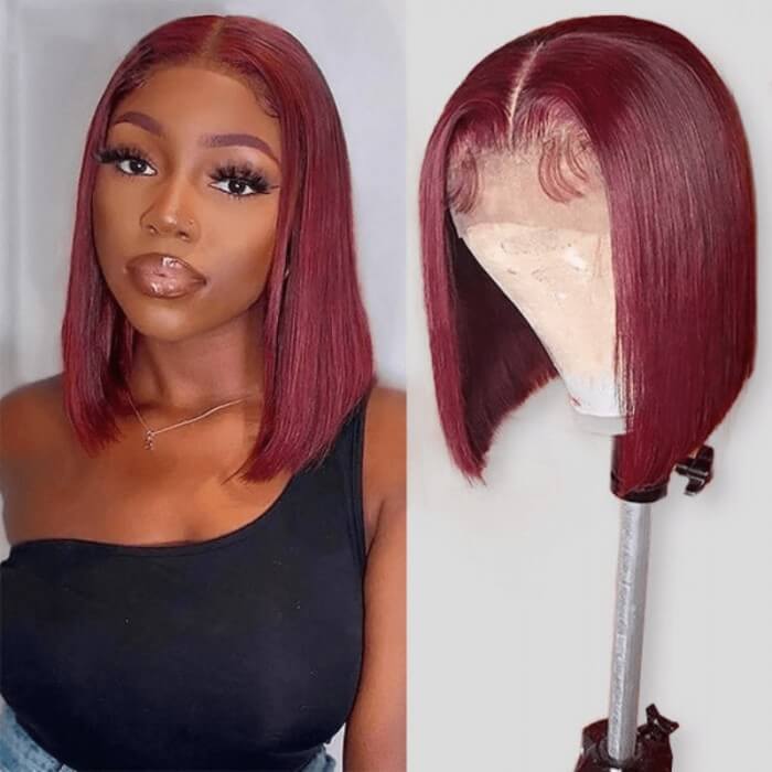 CLJHair 99J Colored Bob 13x4 Lace Frontal Wig with Pre Plucked Hairline