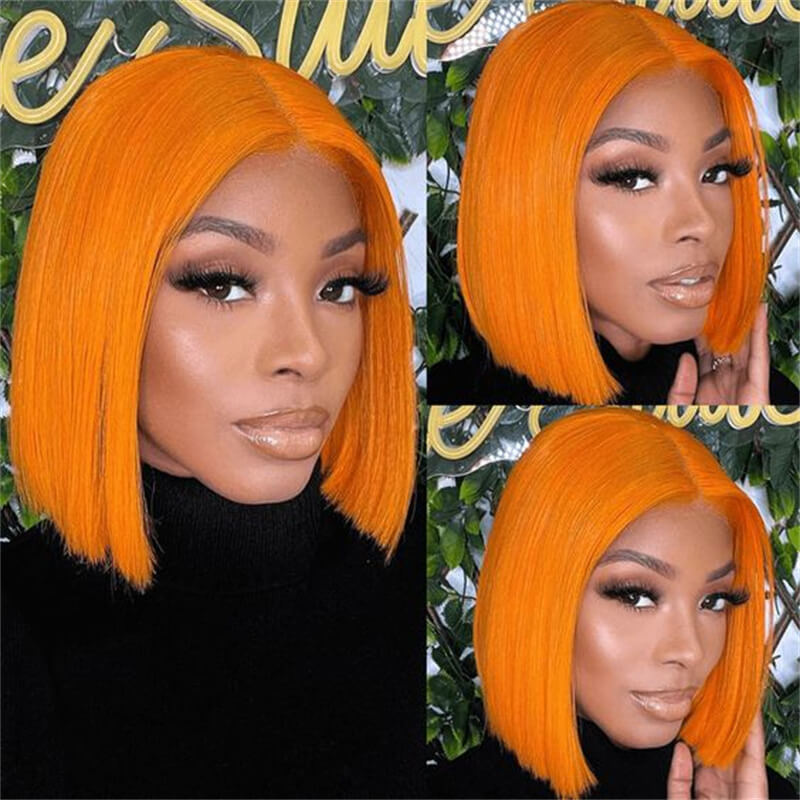 CLJHair Ginger Bob Lace Frontal Wig Pre Plucked Virgin Hair Straight Human Hair With 150% Density