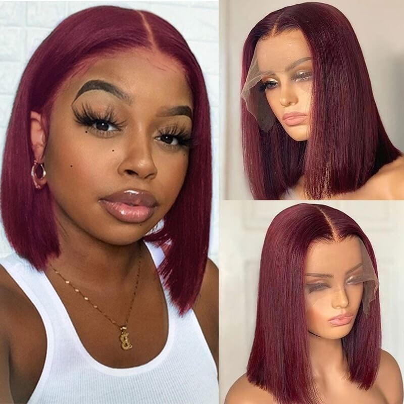 CLJHair 99J Straight Short Bob Lace Front Wigs For Black Women