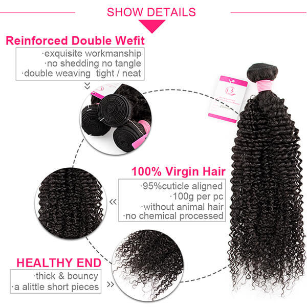 CLJHair indian kinky curly human hair 3 bundles deals natural black