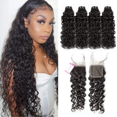 CLJHair brazilian virgin water wave human hair bundles with closure