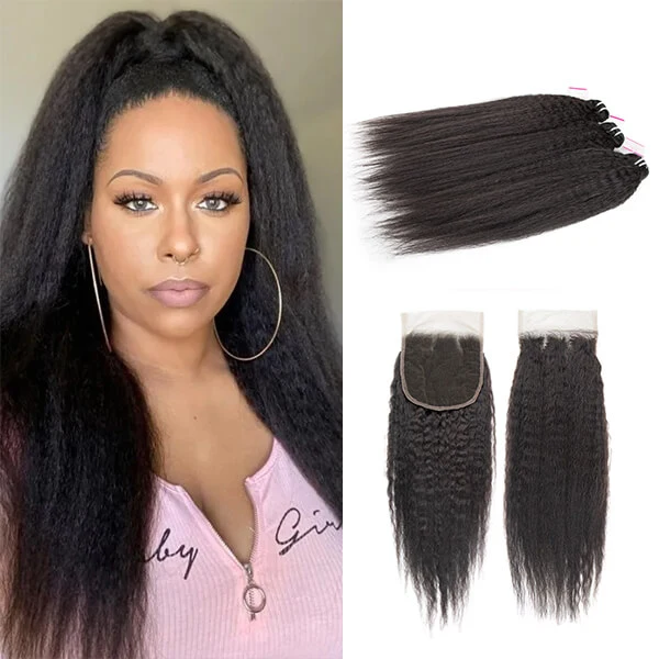 CLJHair cheap yaki straight virgin human hair 3 bundles with closure