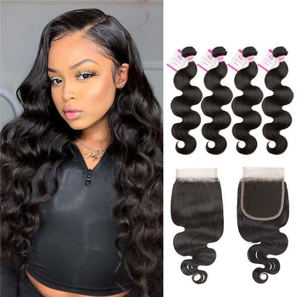 CLJHair body wave virgin hair 4 bundles deals with closure