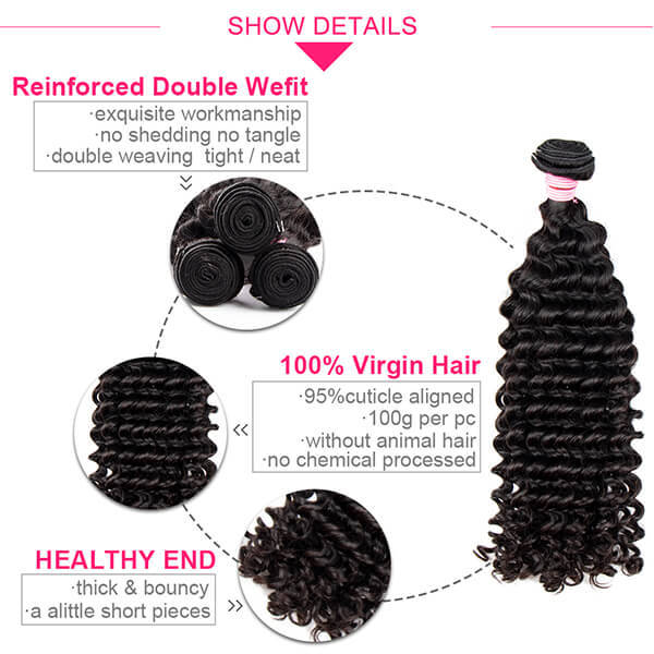 CLJHair deep wave 4 bundles human hair with closure natural black