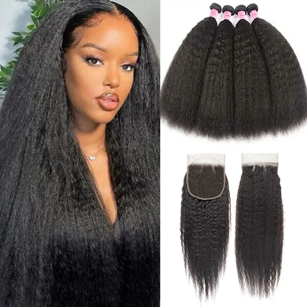 CLJHair 100 virgin human hair yaki straight 4 bundles with closure