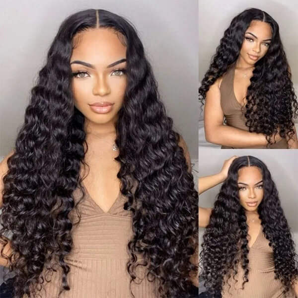 CLJHair deep wave 4x4 free part transparent lace closure sew in
