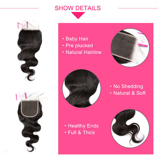 CLJHair 5x5 transparent lace closure sew in body wave for black women